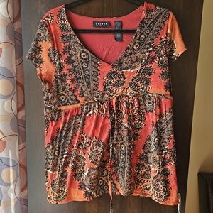 Axcess Orange and Black Patterned Blouse